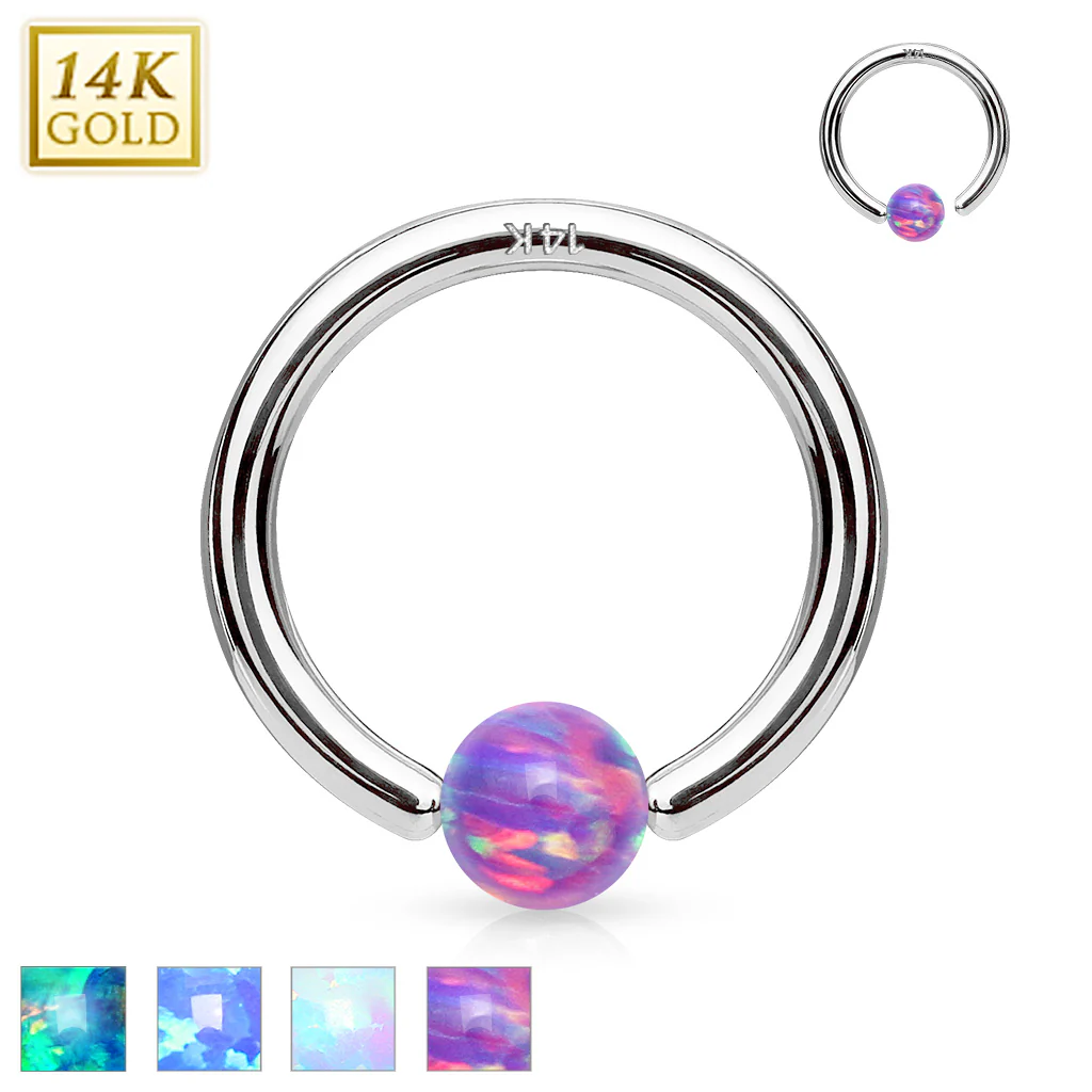 14K White Gold Opal Fixed Hoop Nose Rings for Nose Cartilage Septum - Image 2