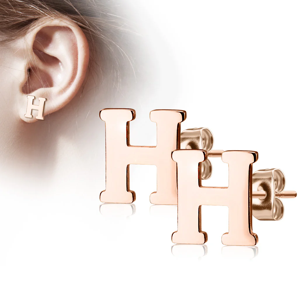 Pair of 14kt Rose Gold Plated Alphabet Initial Dangle Earring Studs - Image 10