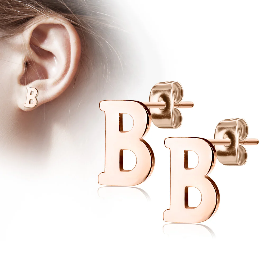Pair of 14kt Rose Gold Plated Alphabet Initial Dangle Earring Studs - Image 2