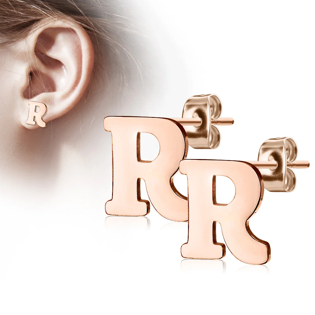 Pair of 14kt Rose Gold Plated Alphabet Initial Dangle Earring Studs - Image 20