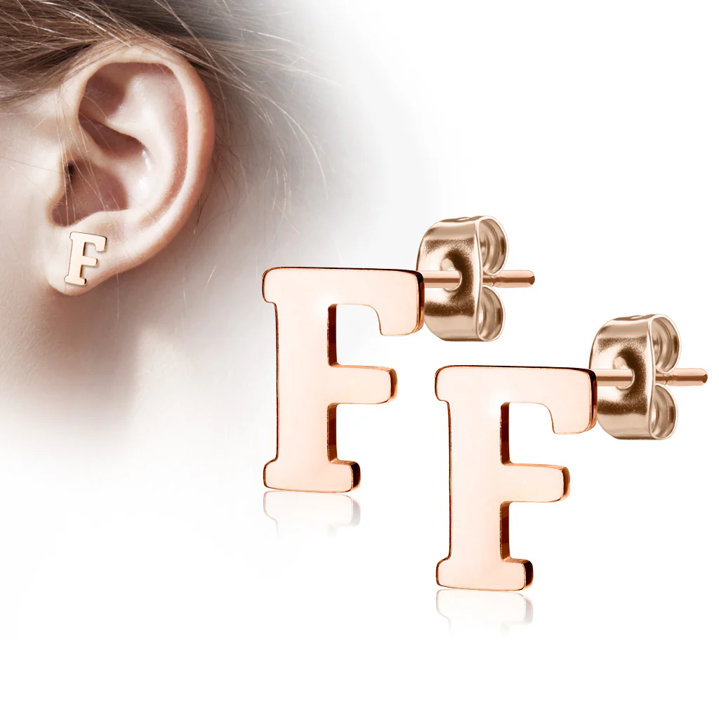 Pair of 14kt Rose Gold Plated Alphabet Initial Dangle Earring Studs - Image 7