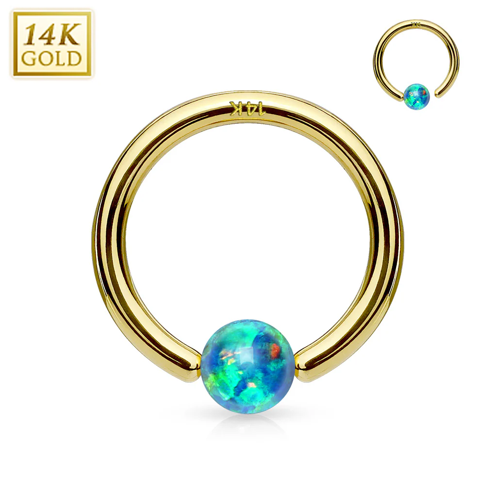 14K Soild Gold Opal Fixed Hoop Nose Rings for Nose Ear Cartilage Septum - Image 2
