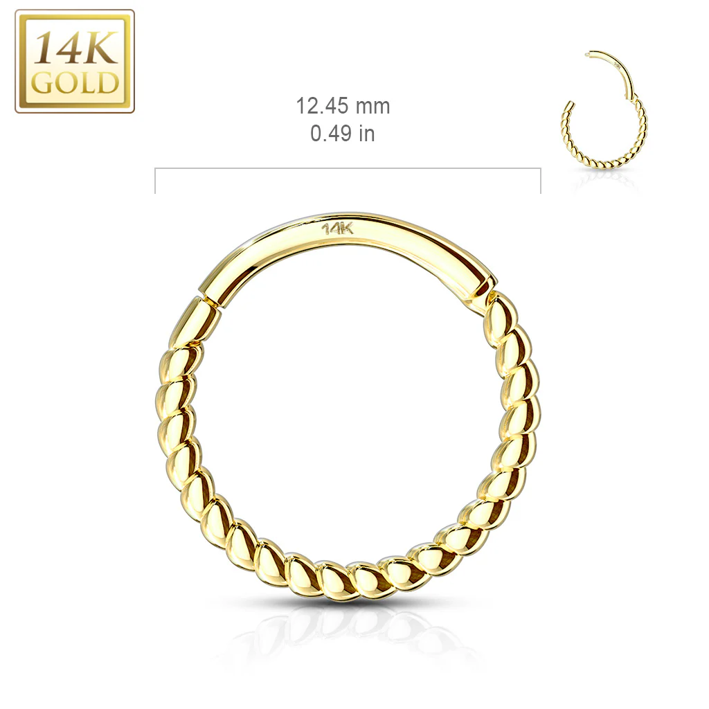 14K Solid Gold Braided Hinged Hoop Ring Nose Septum Daith - Image 3