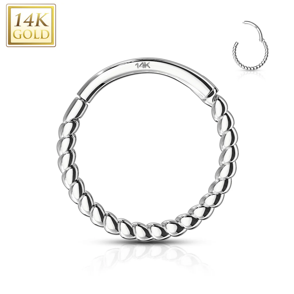 14K Solid Gold Braided Hinged Hoop Ring Nose Septum Daith - Image 4