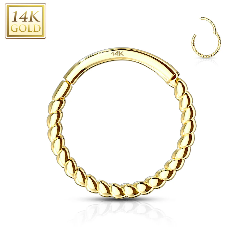 14K Solid Gold Braided Hinged Hoop Ring Nose Septum Daith - Image 5
