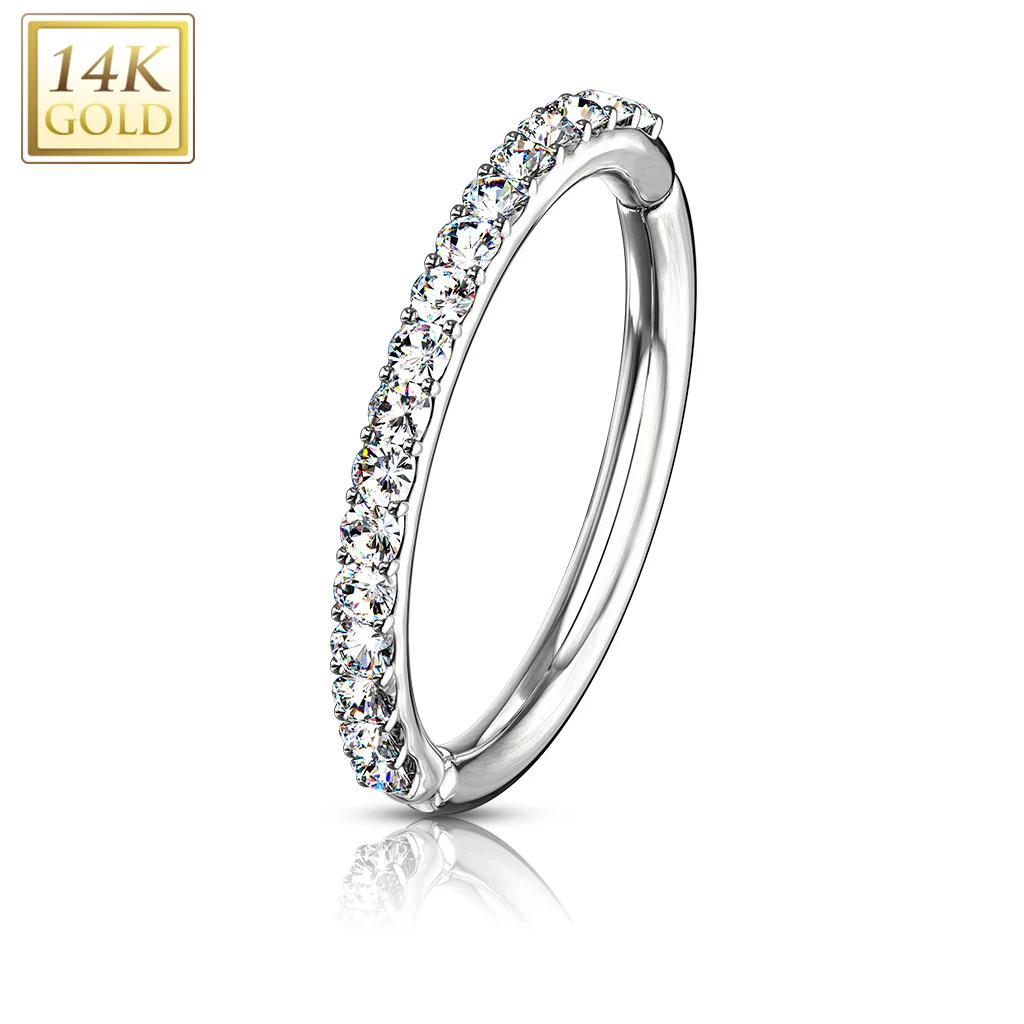 14K Solid Gold Side CZ Hinged Hoop Ring Nose Septum Daith - Image 4