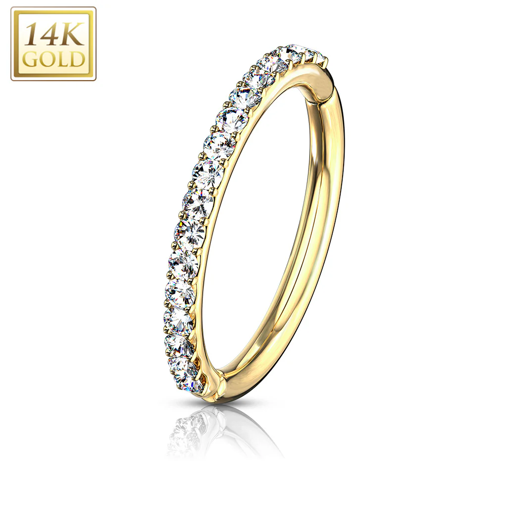14K Solid Gold Side CZ Hinged Hoop Ring Nose Septum Daith - Image 5
