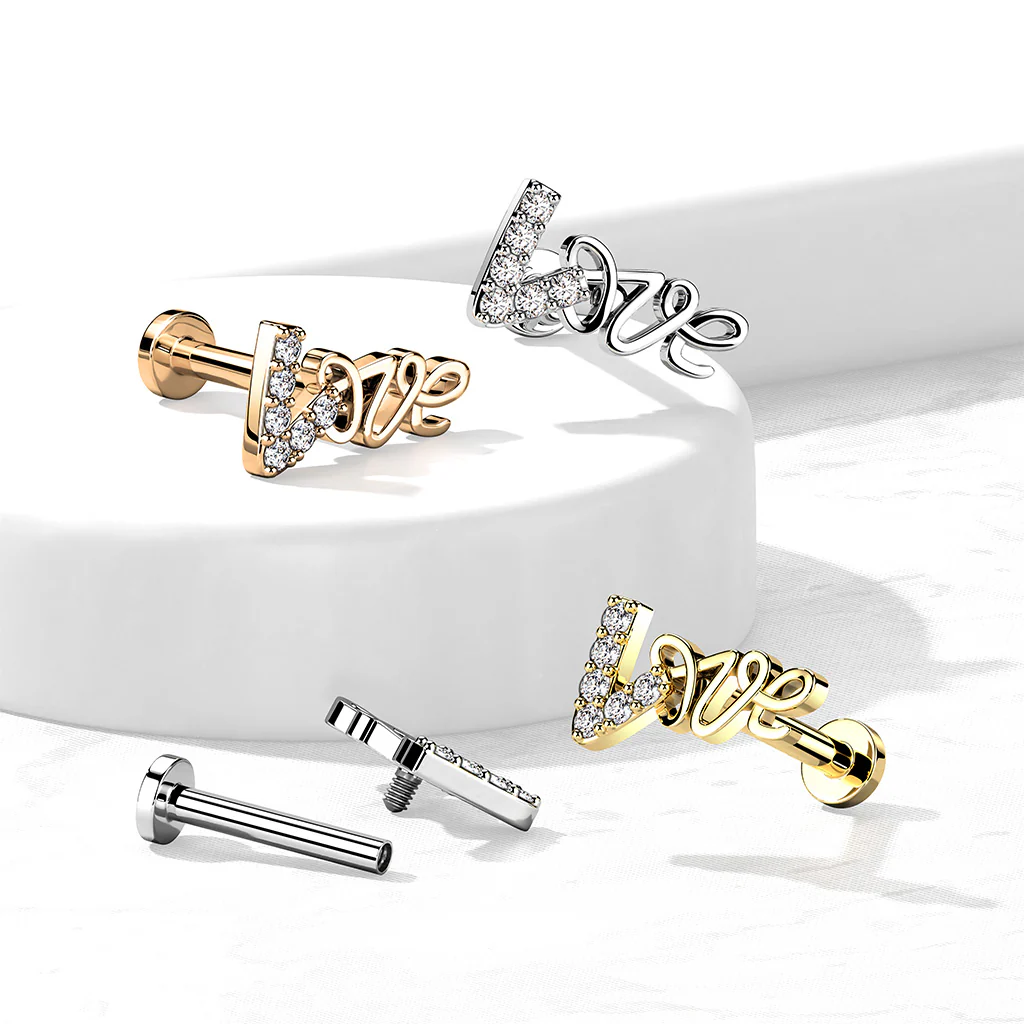 Love Sign CZ Top Labret Ear Cartilage Helix Tragus Studs