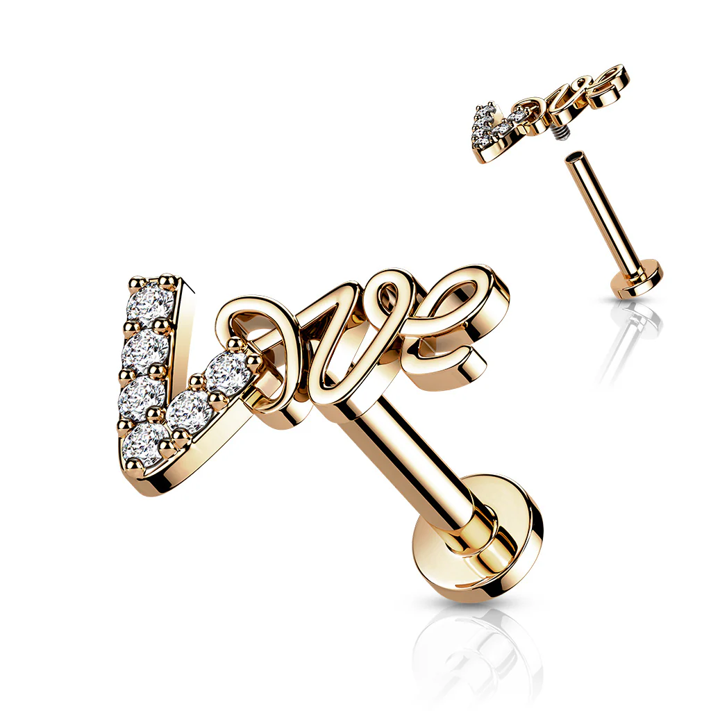 Love Sign CZ Top Labret Ear Cartilage Helix Tragus Studs - Image 3