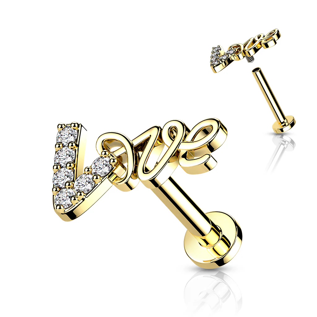 Love Sign CZ Top Labret Ear Cartilage Helix Tragus Studs - Image 4