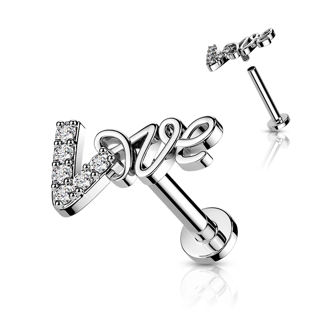 Love Sign CZ Top Labret Ear Cartilage Helix Tragus Studs - Image 5