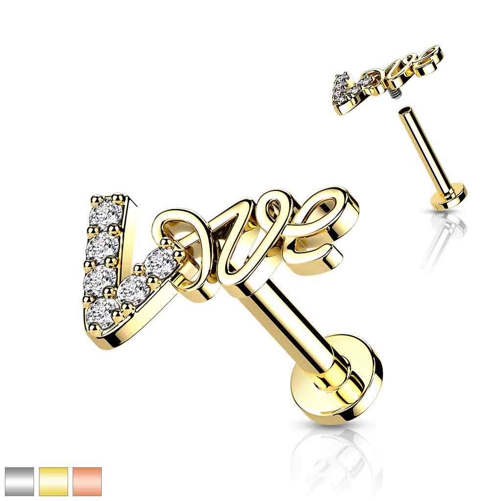 Love Sign CZ Top Labret Ear Cartilage Helix Tragus Studs - Image 6