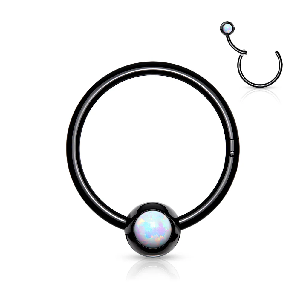 18G All Surgical Steel Opal Ball Hinged Segment Hoop Rings Tragus Ear Cartilage - Image 2