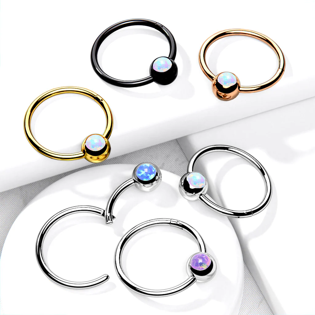 18G All Surgical Steel Opal Ball Hinged Segment Hoop Rings Tragus Ear Cartilage - Image 3