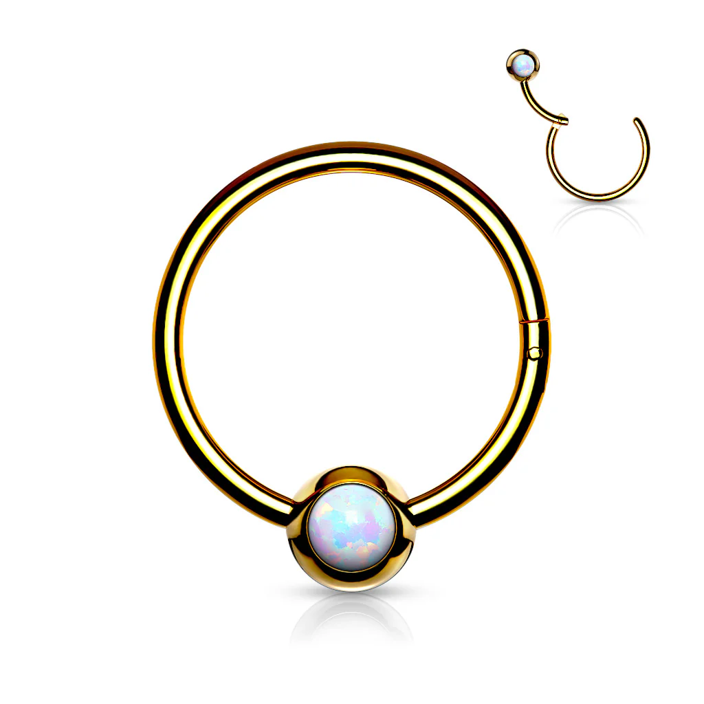18G All Surgical Steel Opal Ball Hinged Segment Hoop Rings Tragus Ear Cartilage - Image 4