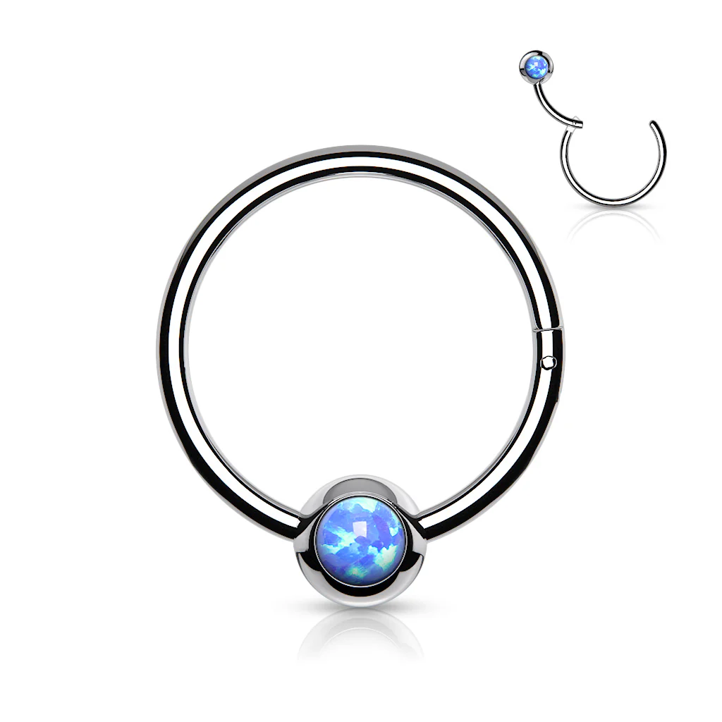 18G All Surgical Steel Opal Ball Hinged Segment Hoop Rings Tragus Ear Cartilage - Image 6