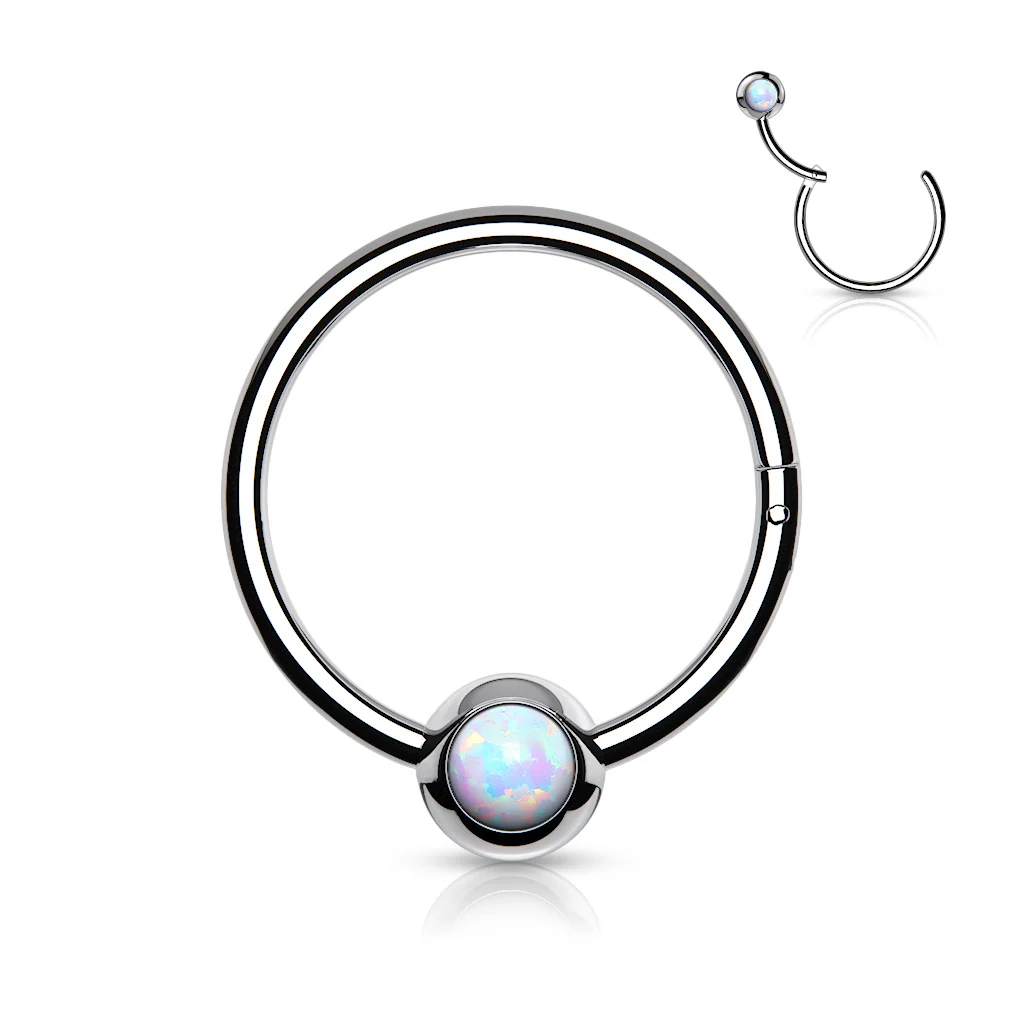 16G Surgical Steel Opal Hinged Segment Hoop Rings Tragus Cartilage - Image 8