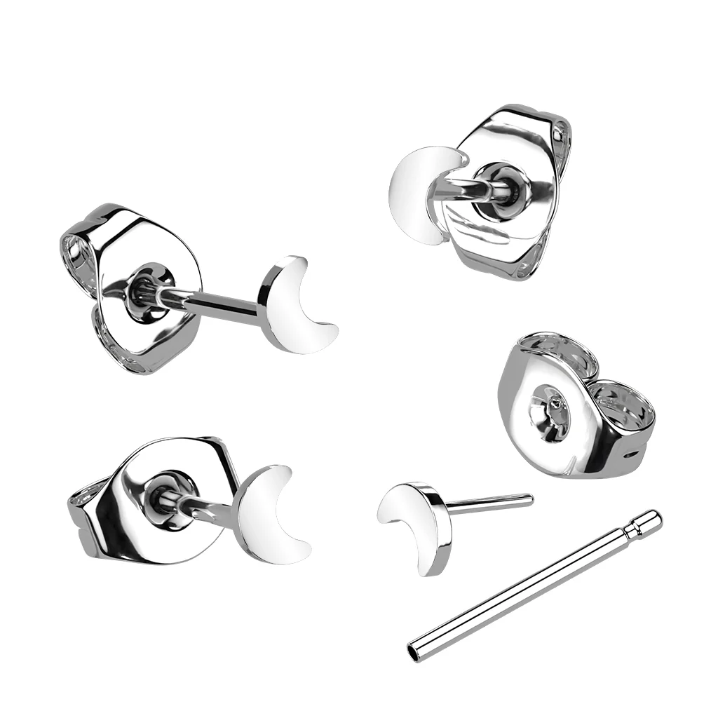 1pc Implant Titanium Threadless Earring Stud With Moon Shaped Top