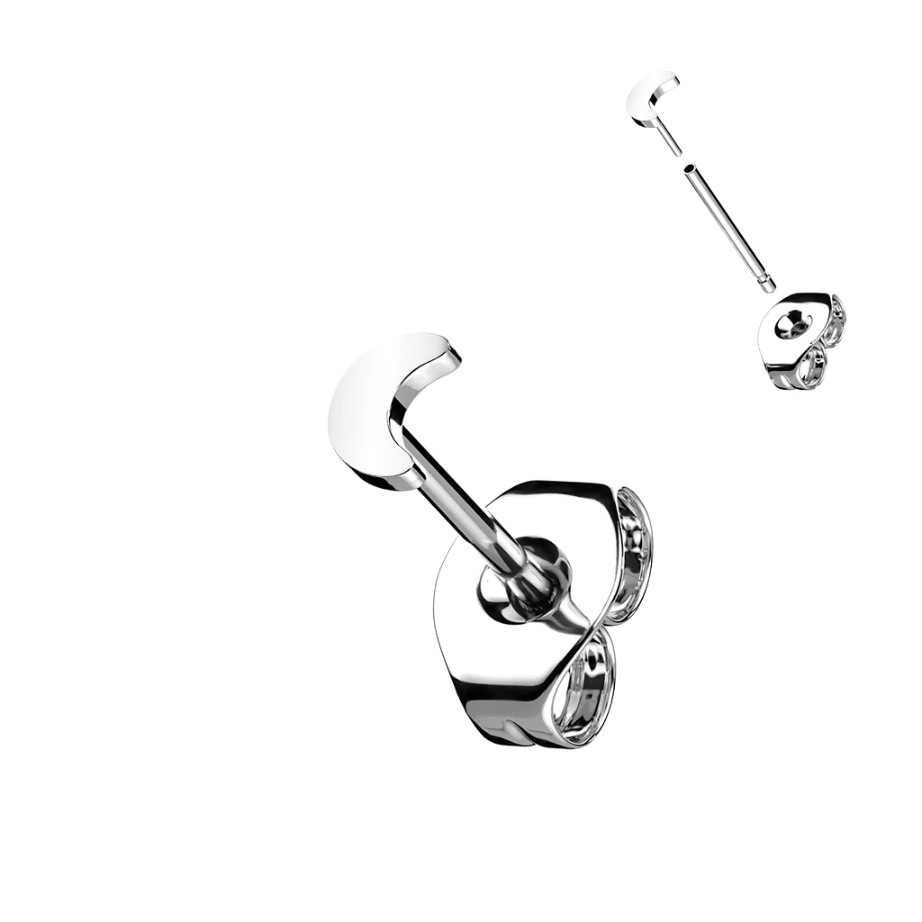 1pc Implant Titanium Threadless Earring Stud With Moon Shaped Top - Image 4