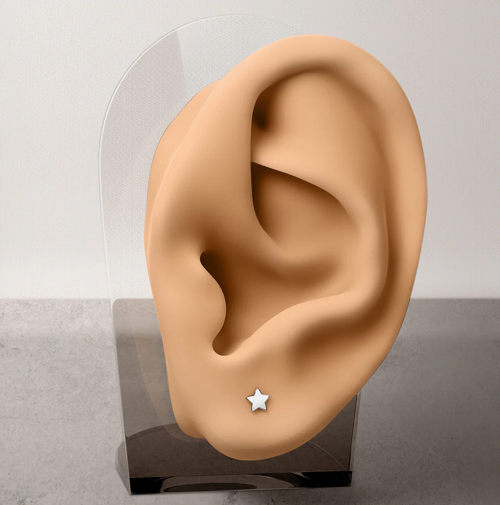 1pc Implant Titanium Threadless Earring Stud With Star Shaped Top - Image 2