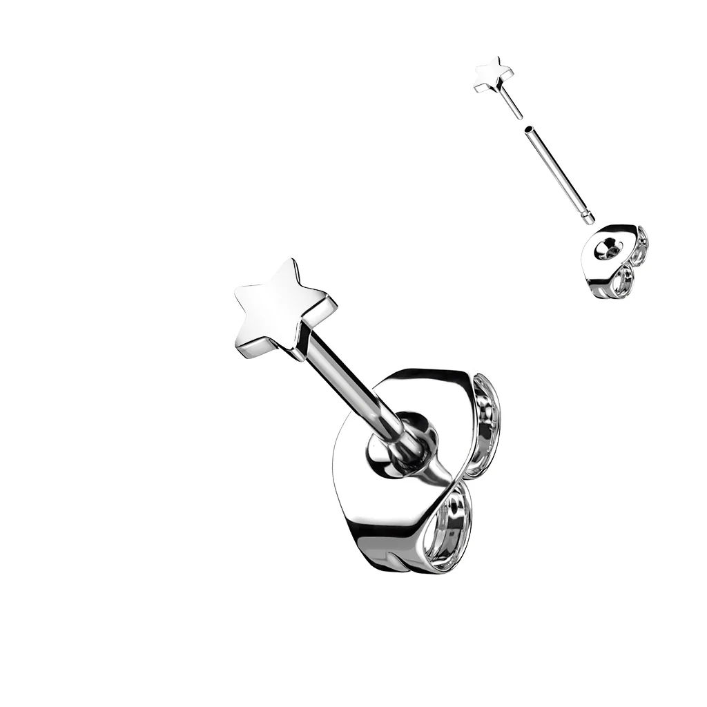 1pc Implant Titanium Threadless Earring Stud With Star Shaped Top - Image 4