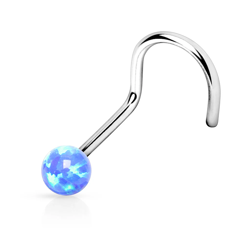 2 MM Opal Stone Top Surgical Steel Nose Screw Stud Rings - Image 2