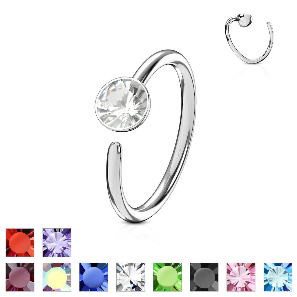 Single Gem End Nose Hoop Tragus Cartilage Ring - Image 3