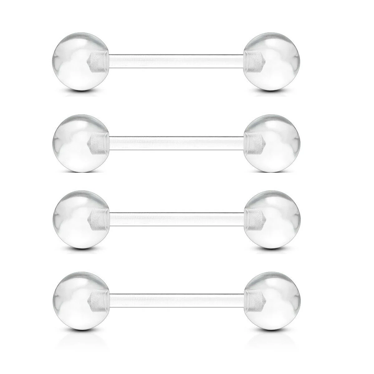 4 Pc Clear Acrylic Ball BioFlex Flexible Barbell Tongue Rings Nipple Rings