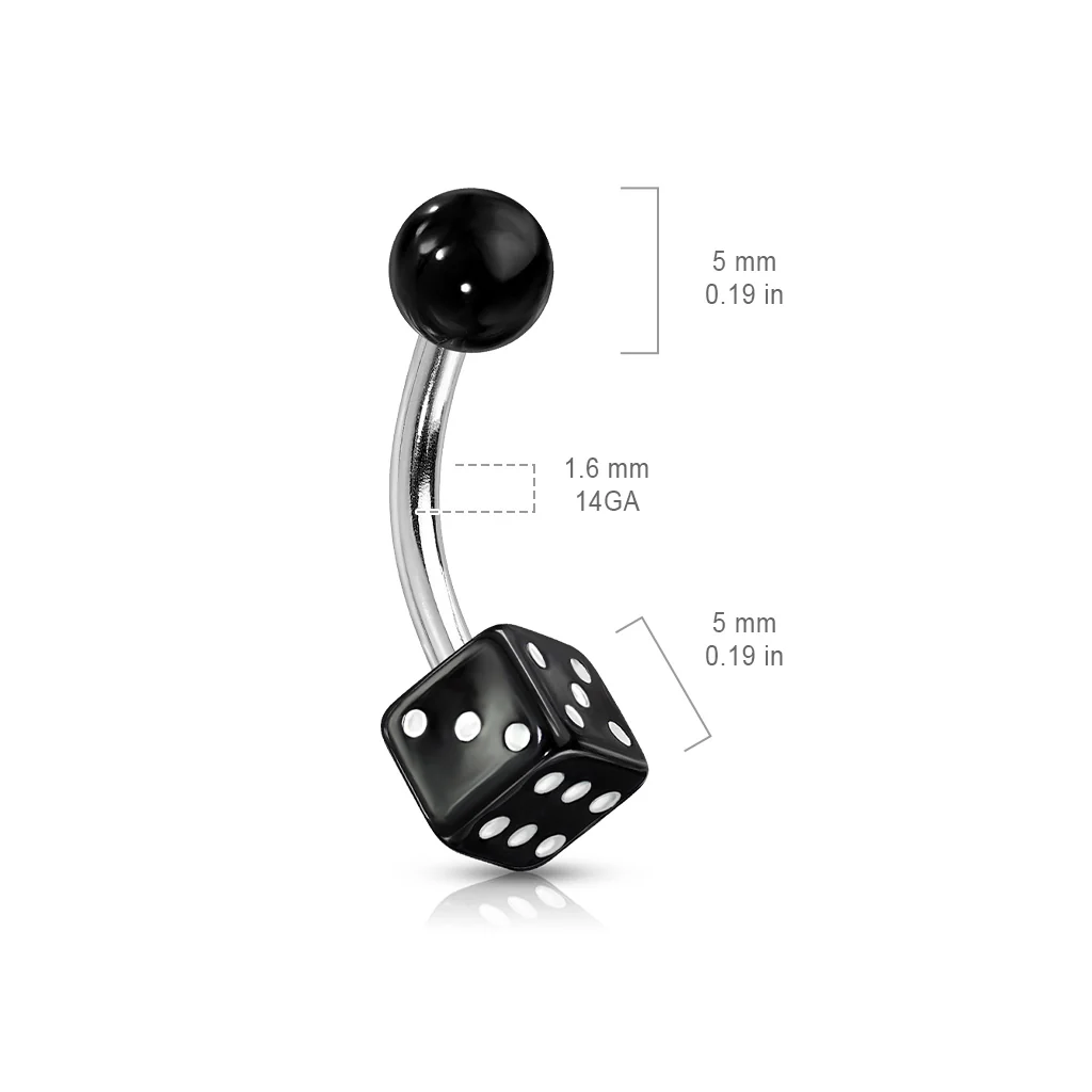Acrylic Dice Ball 316L Surgical Steel Navel Belly Button Ring - Image 2