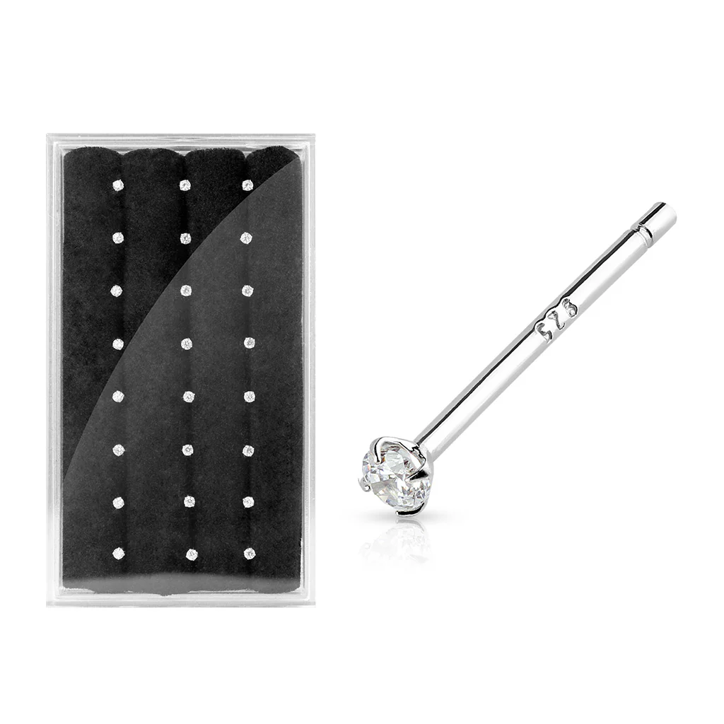 24 Pc Package .925 Sterling SilverCZ Bendable Fishail Nose Stud Rings - Image 2