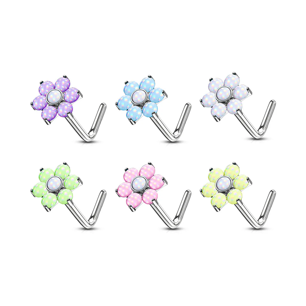 24 Pc Package Illumination Stone Flower L Bend Surgical Steel Nose Stud Rings - Image 2