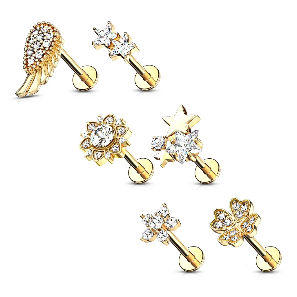 24 Pc Package Mixed Style Gold Plated Top Labret Monroe Ear Cartilage Studs - Image 2