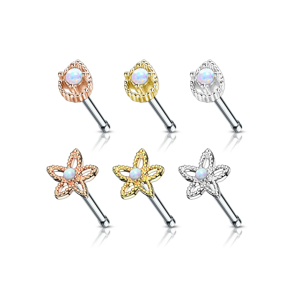 24 Pc Pre Loaded Box Of Opal Set Nose Bone Stud Rings - Image 2