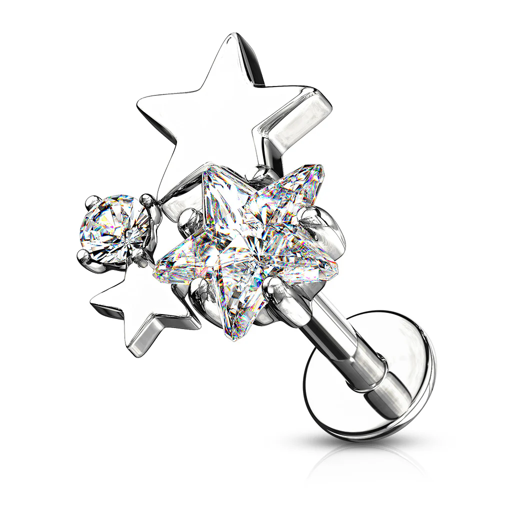 Cluster CZ Star Internally Threaded Labret Tragus Snug Ear Cartilage Studs - Image 2