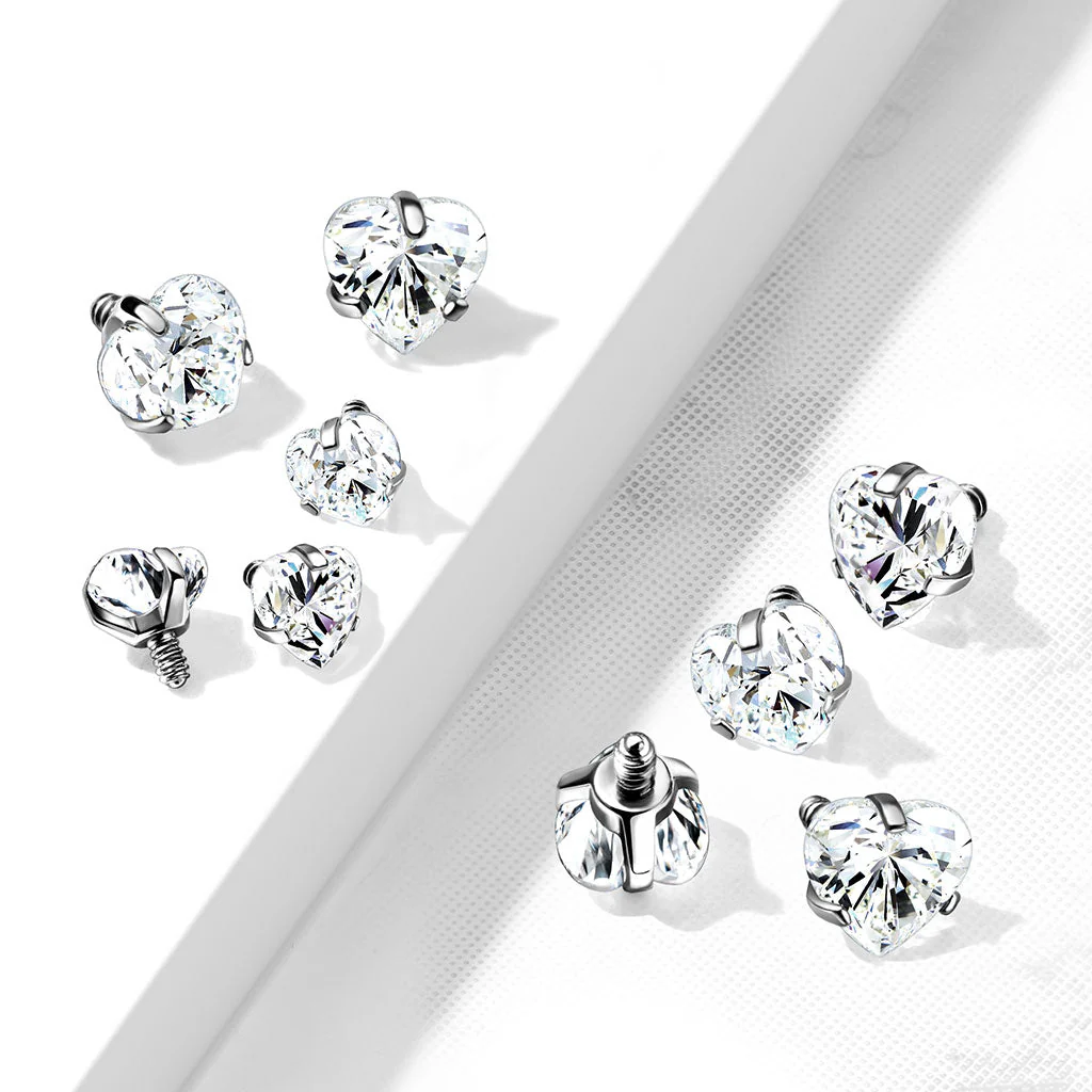 3 or 4 mm CZ Heart 316L Surgical Steel Dermal Anchor Top 16G - Image 2