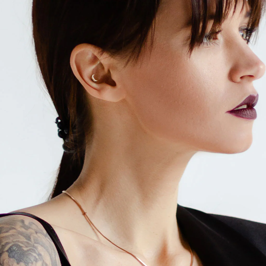 CZ Paved Crescent Moon Top Lip Labret Monroe Ear Cartilage Tragus - Image 2