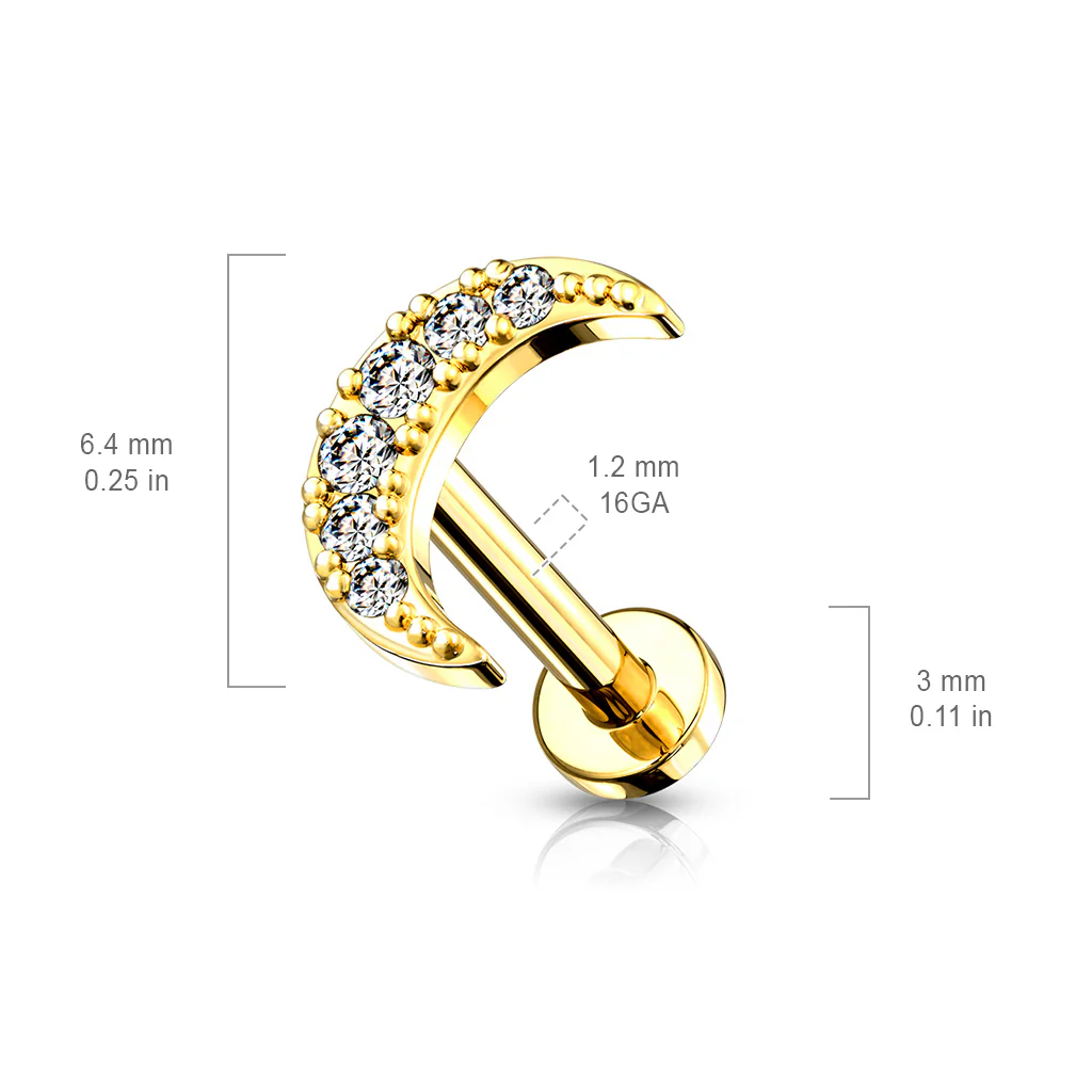 CZ Paved Crescent Moon Top Lip Labret Monroe Ear Cartilage Tragus - Image 3