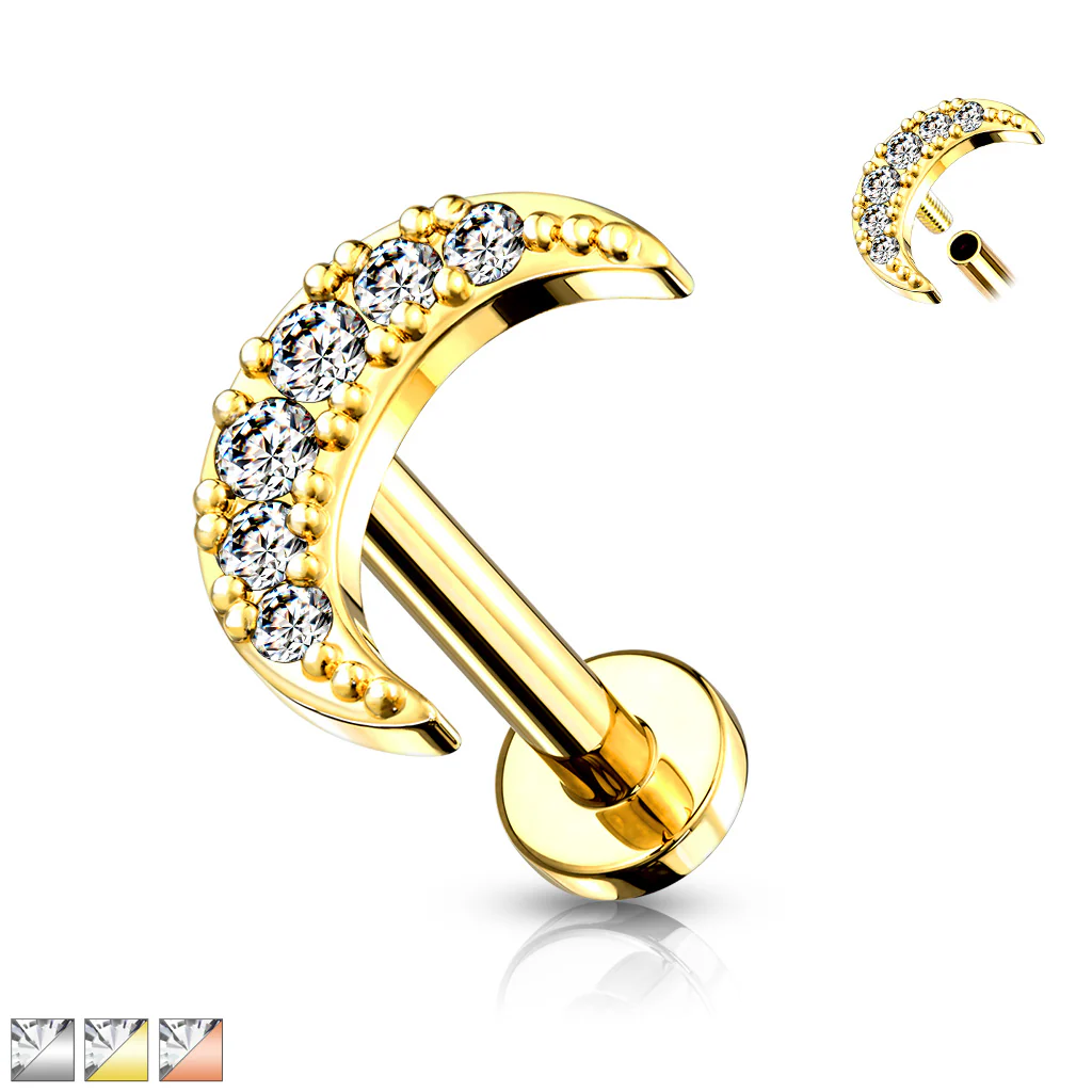 CZ Paved Crescent Moon Top Lip Labret Monroe Ear Cartilage Tragus - Image 4