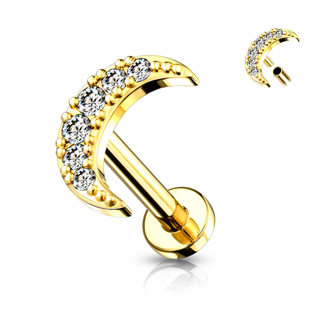 CZ Paved Crescent Moon Top Lip Labret Monroe Ear Cartilage Tragus - Image 5