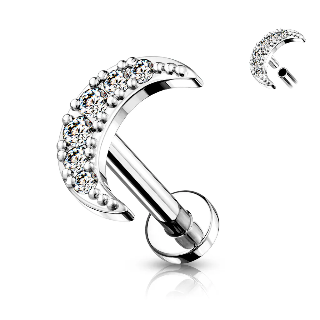 CZ Paved Crescent Moon Top Lip Labret Monroe Ear Cartilage Tragus - Image 6