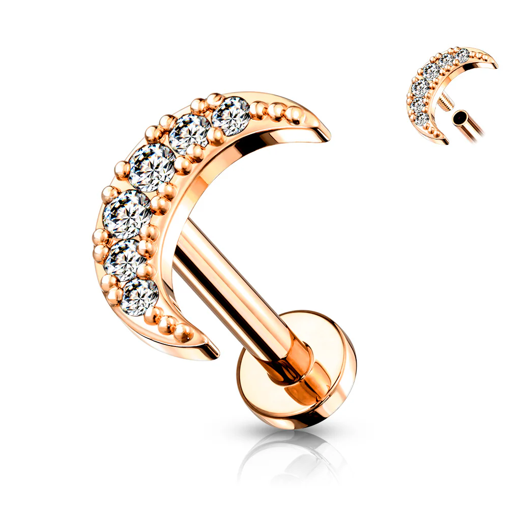 CZ Paved Crescent Moon Top Lip Labret Monroe Ear Cartilage Tragus - Image 7