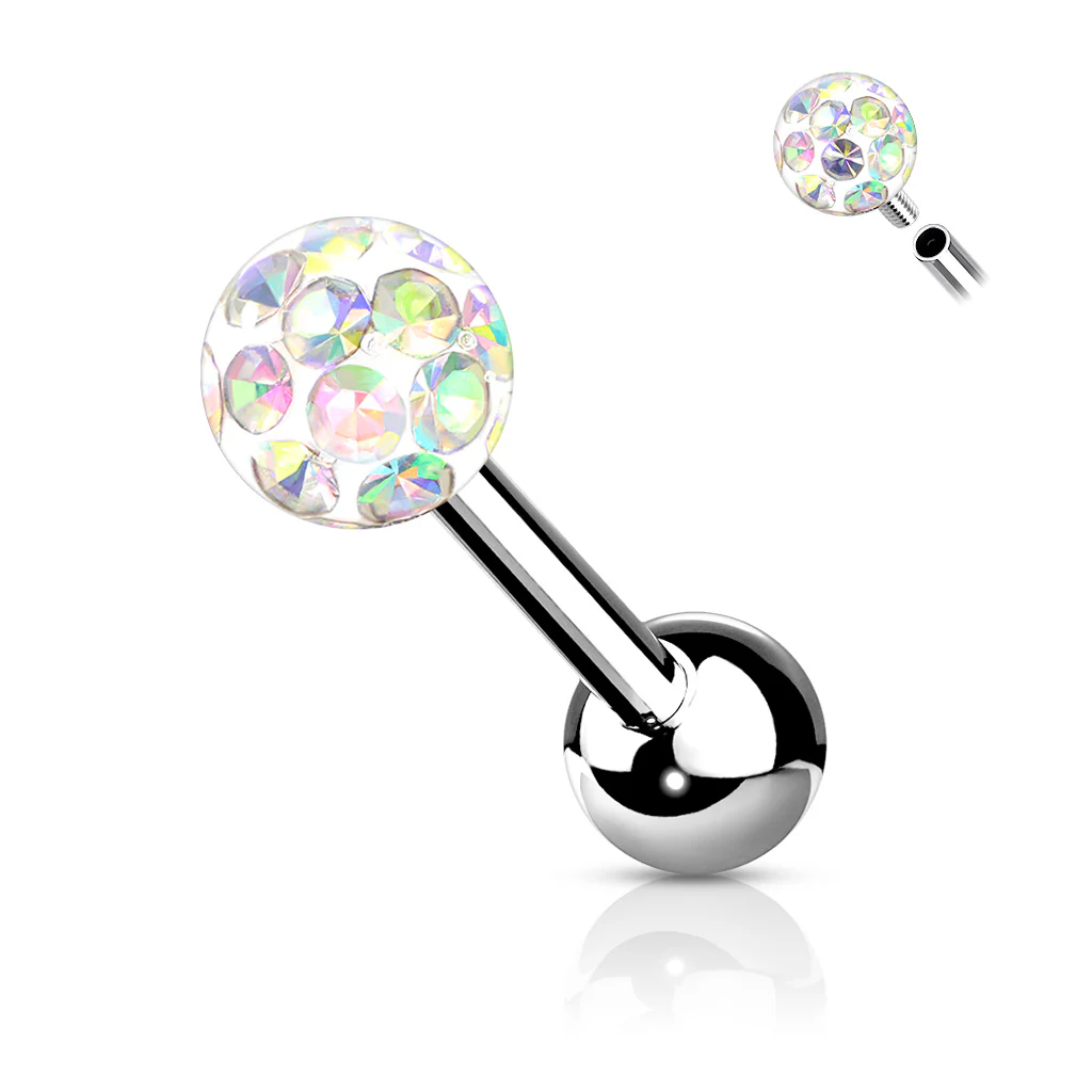 4 mm Epoxy Crystal Paved Ball Top Ear Cartilage Barbells 16G - Image 4