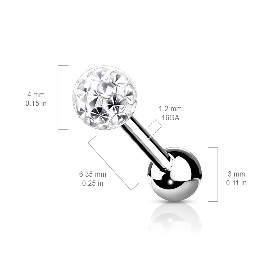 4 mm Epoxy Crystal Paved Ball Top Ear Cartilage Barbells 16G - Image 5