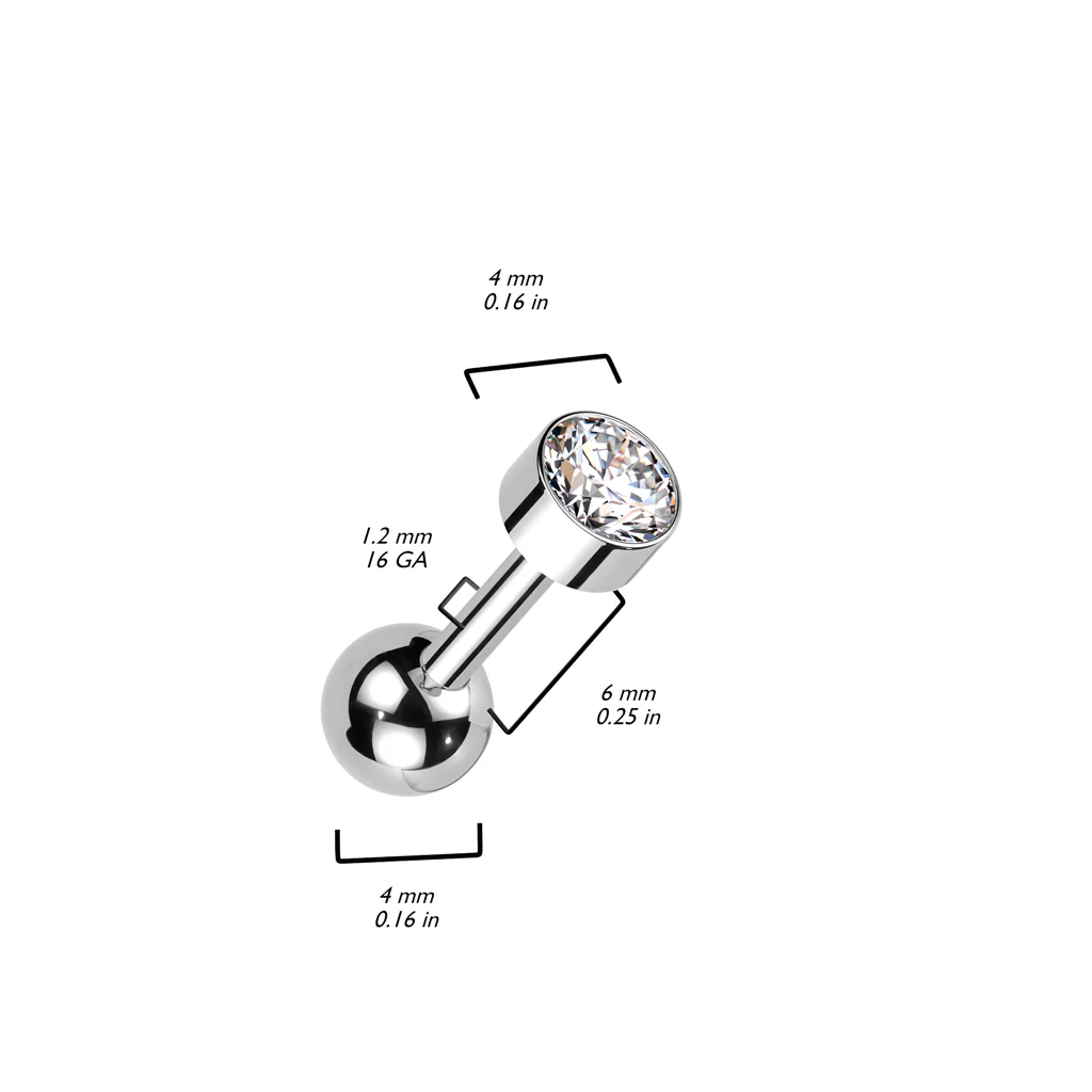 Implant Titanium Ear Cartilage With Bezel Set CZ Top - Image 2