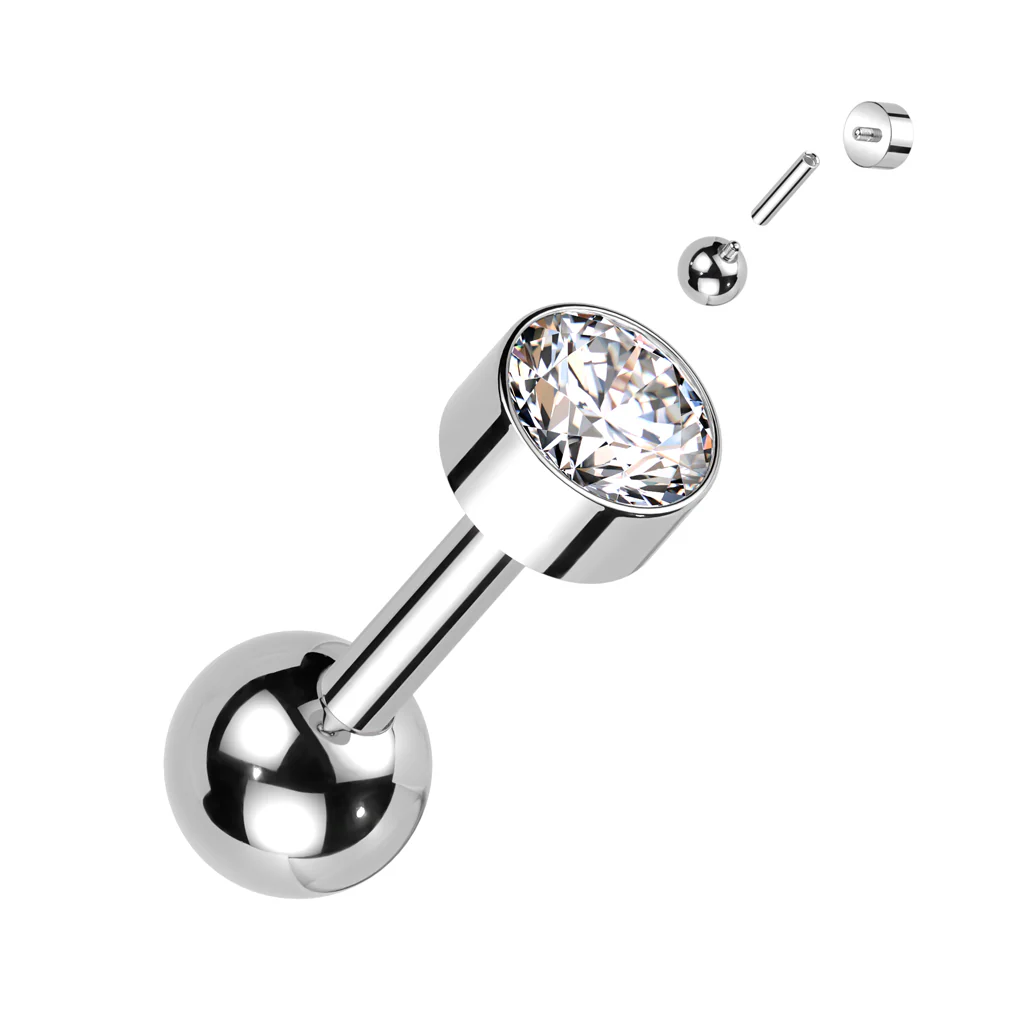 Implant Titanium Ear Cartilage With Bezel Set CZ Top - Image 6