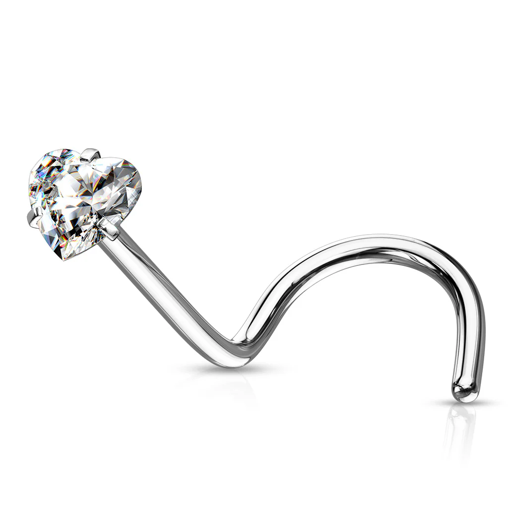 3 mm Prong Set Heart Shape CZ Gold Rose Gold Black Nose Screw Rings - Image 2