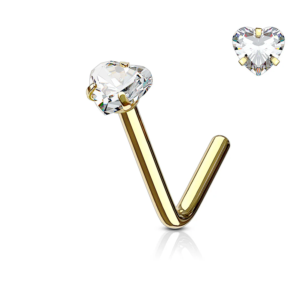 3 mm Heart Shape CZ "L" Bend Nose Stud Rings - Image 2