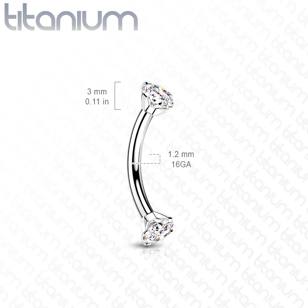Implant Grade Titanium Prong Set CZ Curved Barbell Rook Daith Tragus Snug Eyebrow Rings - Image 2