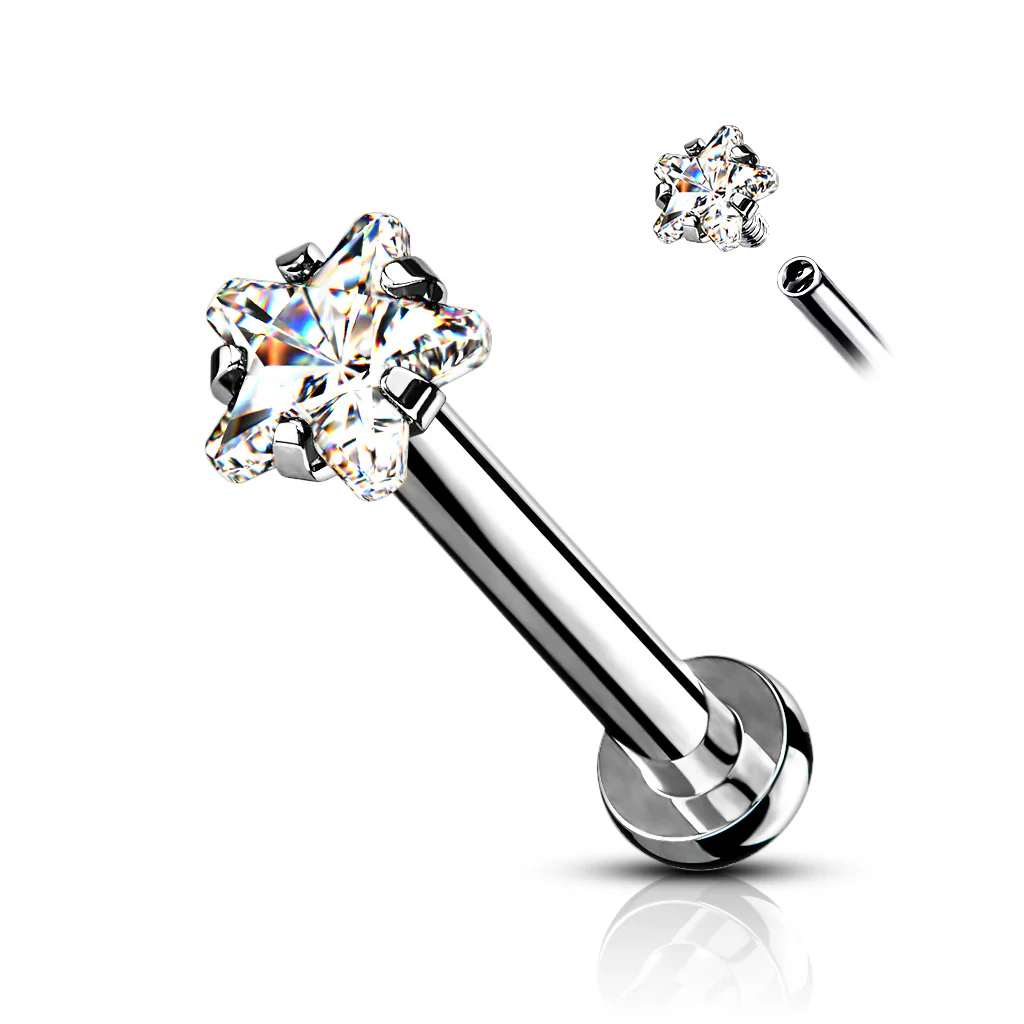 3 mm Star CZ Prong Set Top Lip Labret Chin Ear Cartilage Tragus And Nose - Image 4