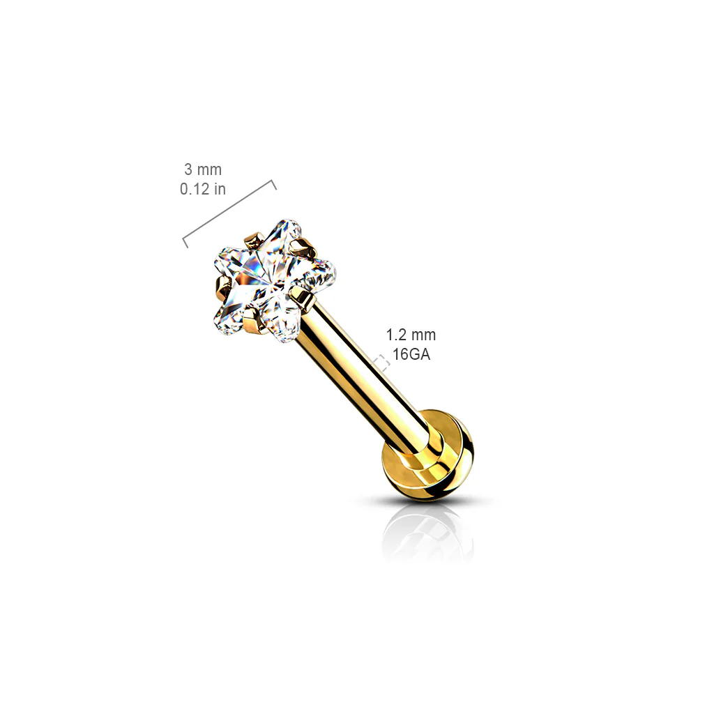 3 mm Star CZ Prong Set Top Lip Labret Chin Ear Cartilage Tragus And Nose - Image 7
